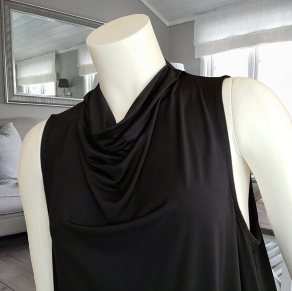 EXPRESS Black Cowl Neck Sleeveless Bodysuit L One Piece Shell Drape Neck Thong - Picture 7 of 16